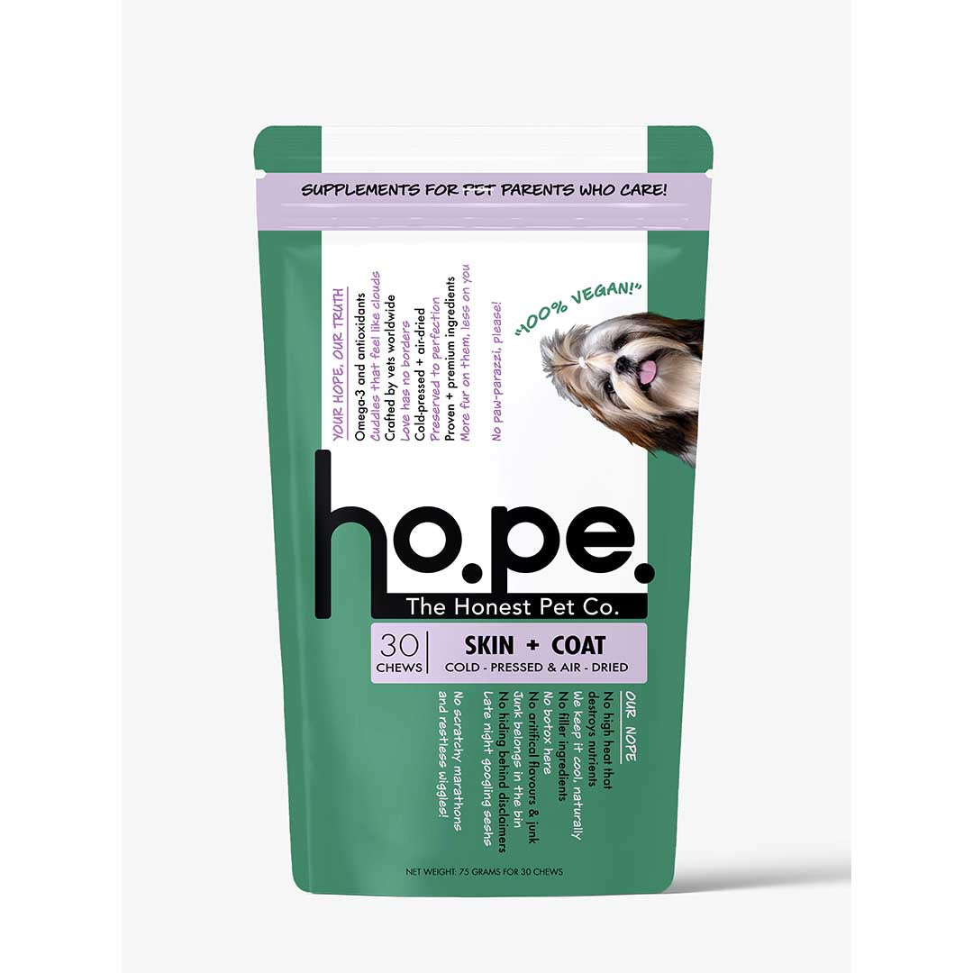 Skin + coat vegan hoplet for dogs – Hydration, shine & itch relief chew | ho.pe.