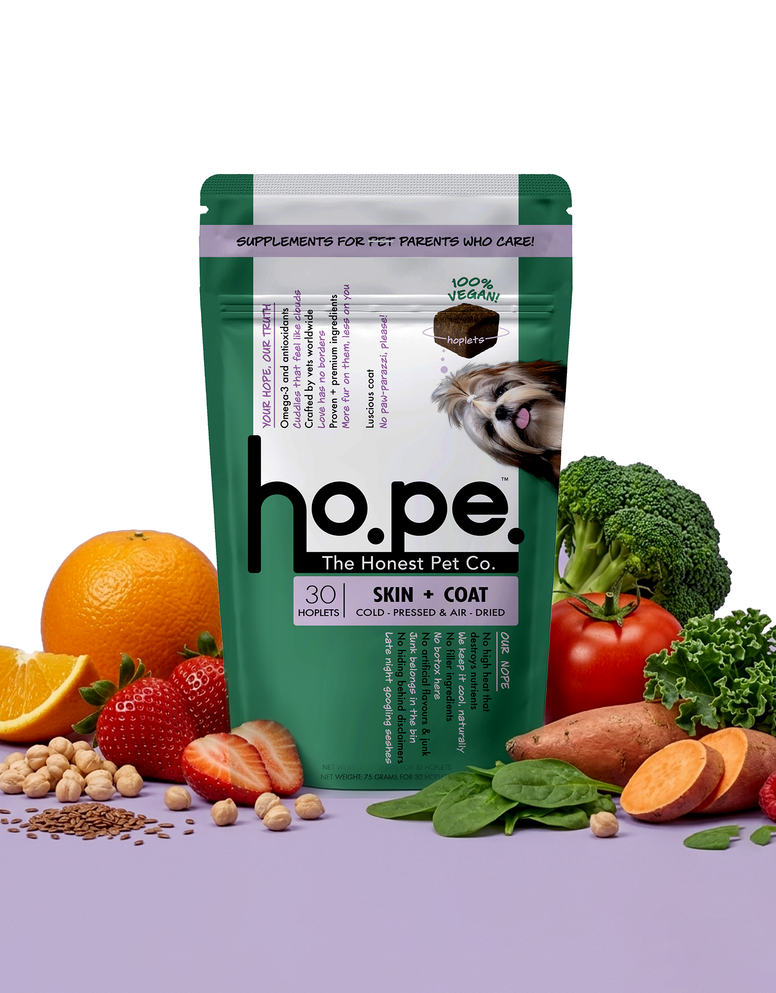 Skin + Coat Vegan Hoplet™ for Dogs | Shine & Itch Chew 60 Hoplets