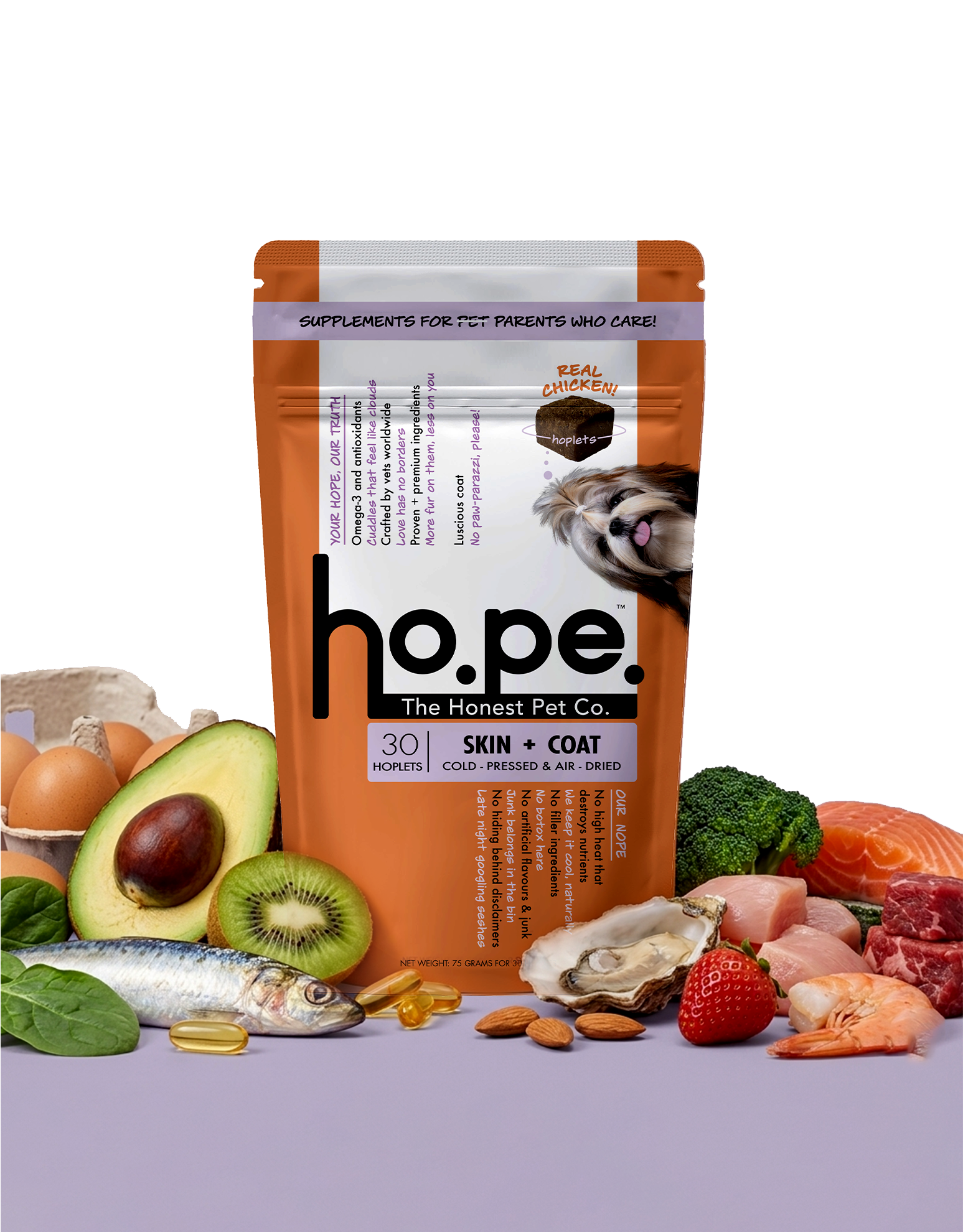 Skin + Coat Chicken Hoplet™ for Dogs | Shine & Itch Chew 30 Hoplets
