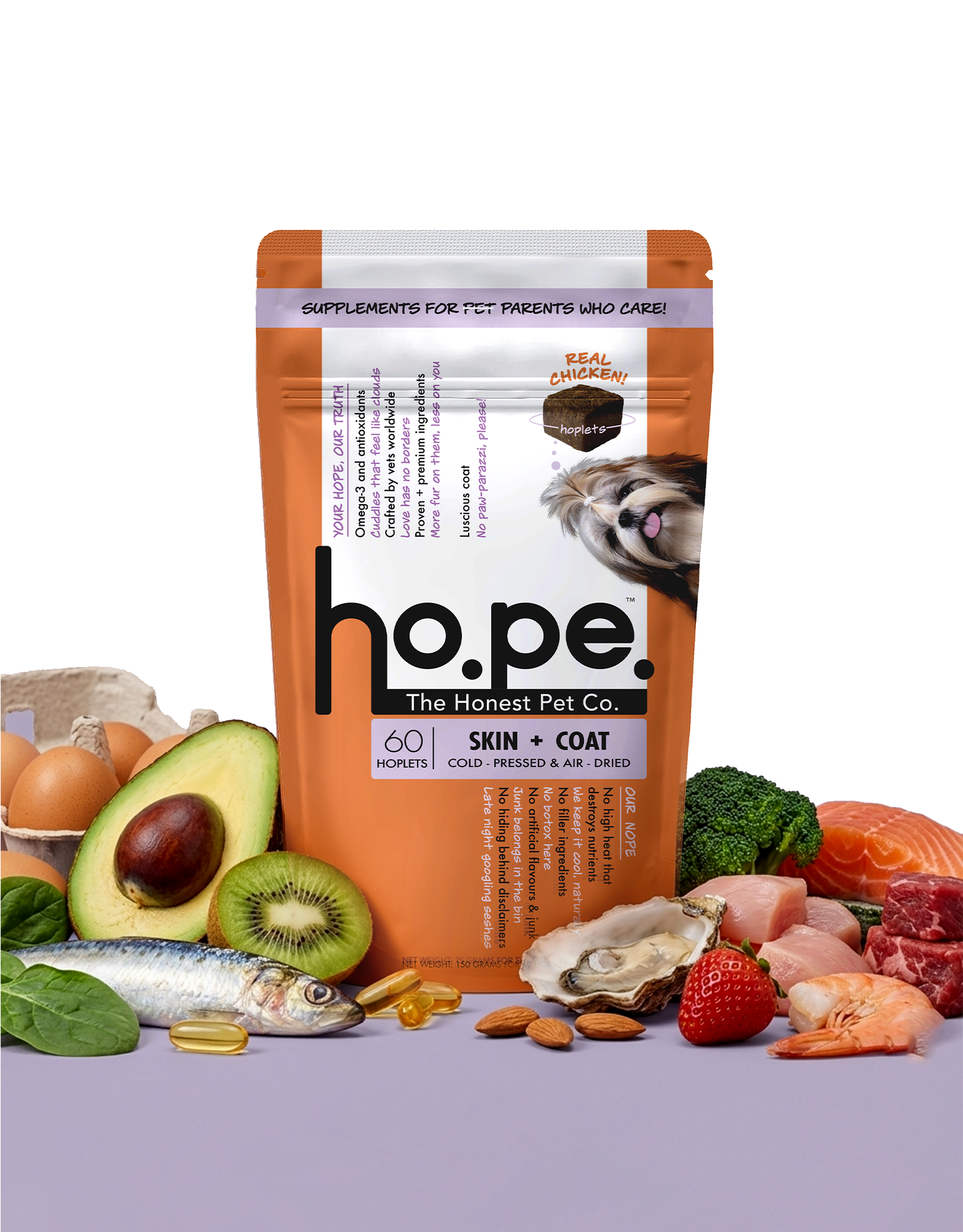 Skin + Coat Chicken Hoplet™ for Dogs | Shine & Itch Chew 60 Hoplets