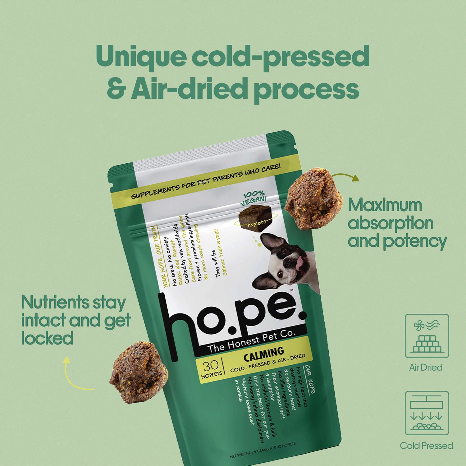 Calming Vegan Hoplet™ for Dogs | Anxiety Relief Chew 60 Hoplets