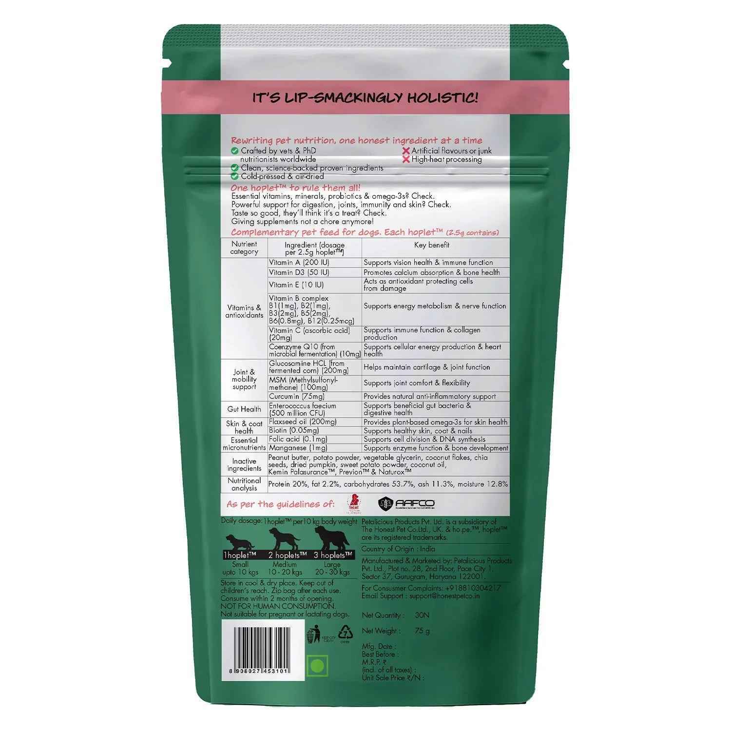 All-in-One Vegan Hoplet™  for Dogs | Daily Nutrition Chew (90 Hoplets)