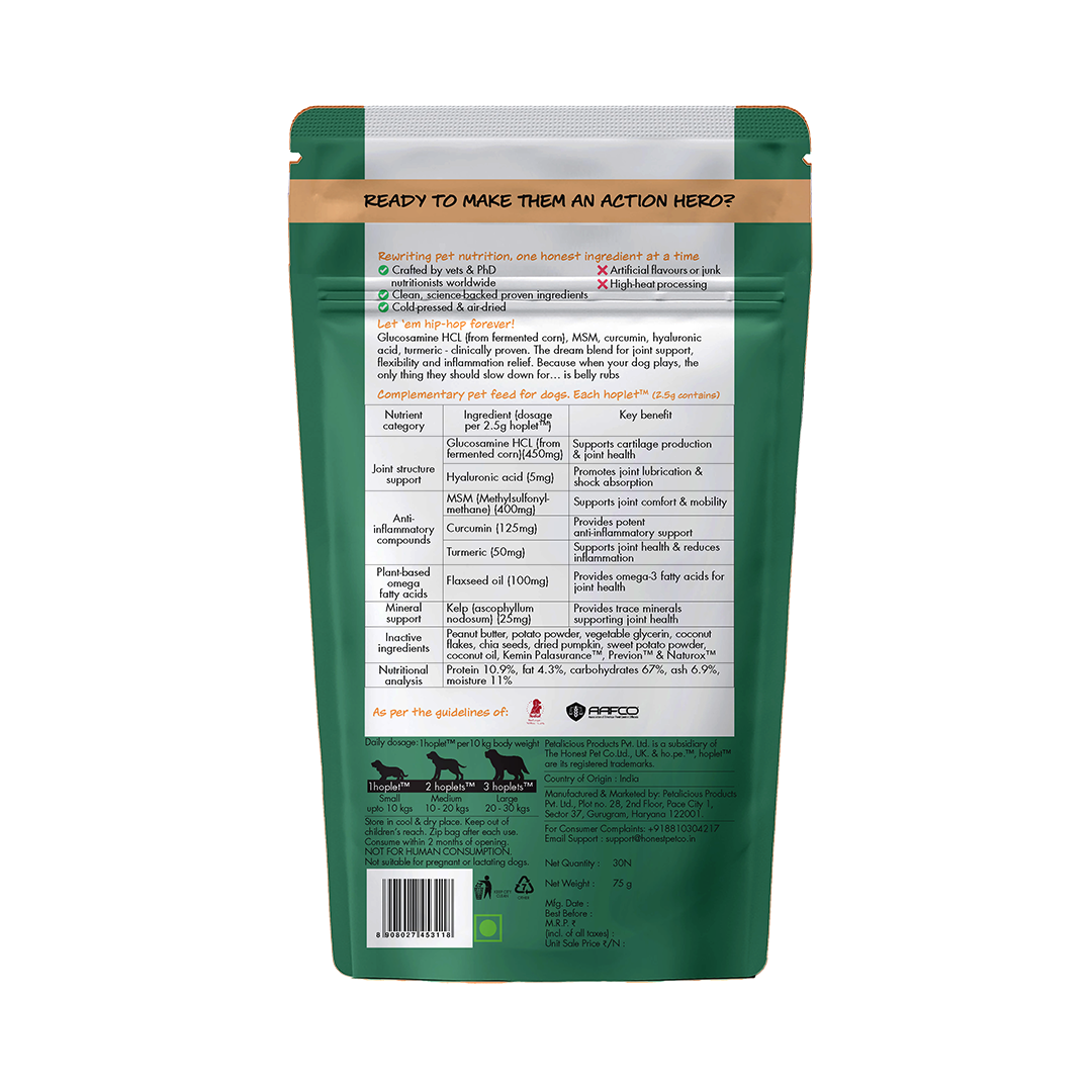 Hip + Joint Vegan Hoplet™ for Dogs | Mobility Chew 30 Hoplets