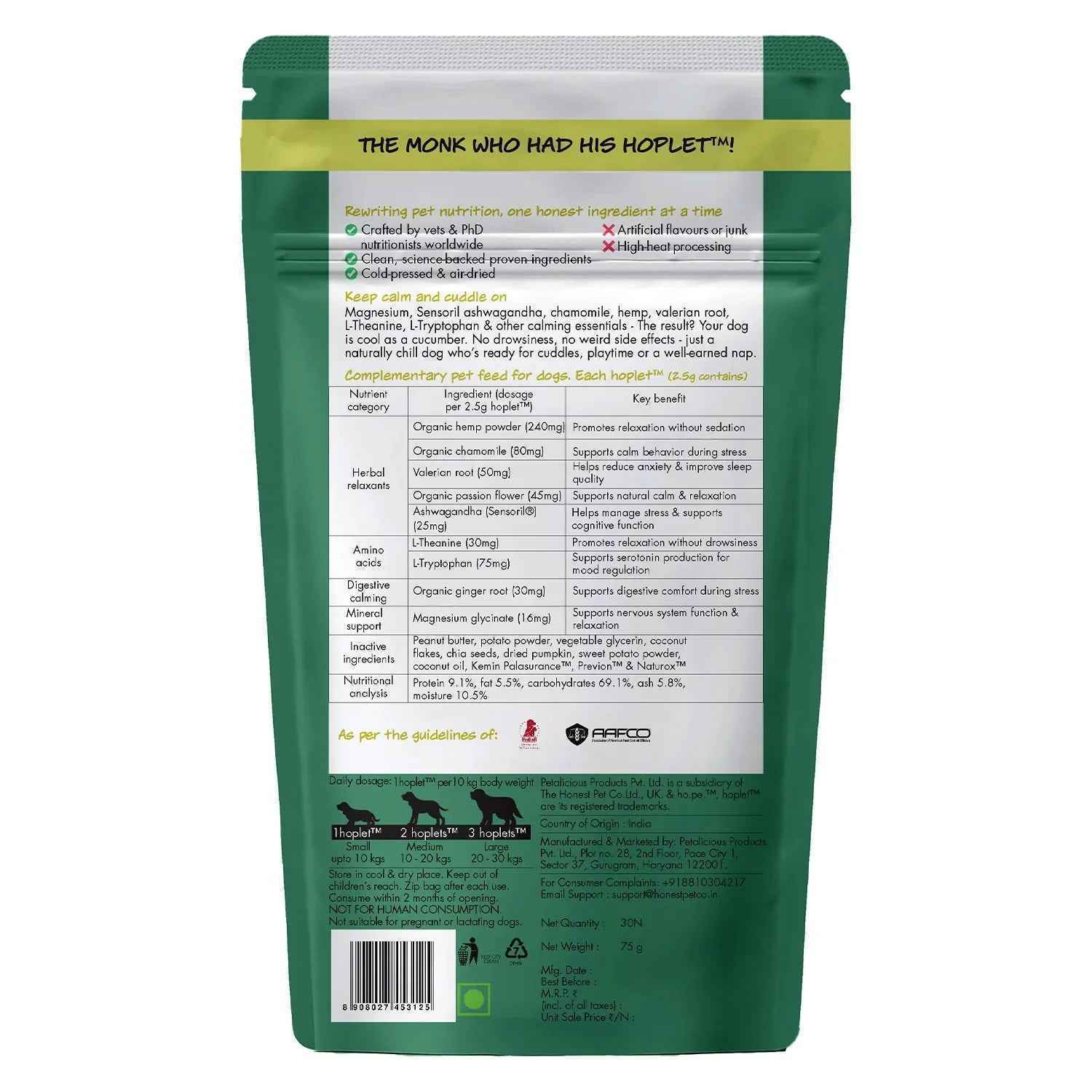 Calming Vegan Hoplet™ for Dogs | Anxiety Relief Chew 60 Hoplets