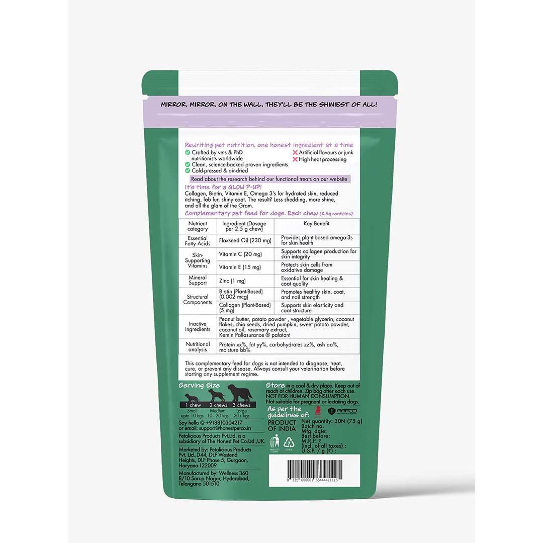 Skin + coat vegan hoplet for dogs – Hydration, shine & itch relief chew | ho.pe.
