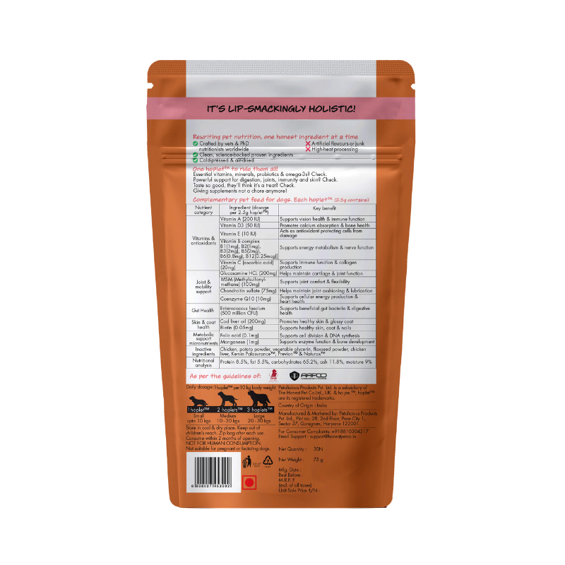 All-in-One Chicken Hoplet™ for Dogs | Daily Nutrition Chew 30 Hoplets