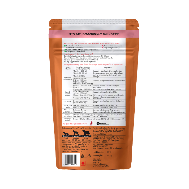 All-in-One Chicken Hoplet™ for Dogs | Daily Nutrition Chew 60 Hoplets