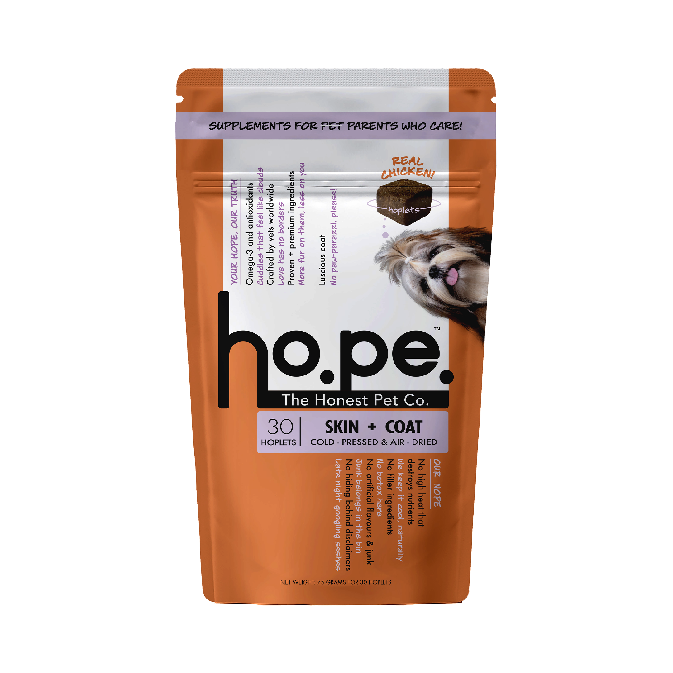 Skin + Coat Chicken Hoplet™ for Dogs | Shine & Itch Chew 30 Hoplets