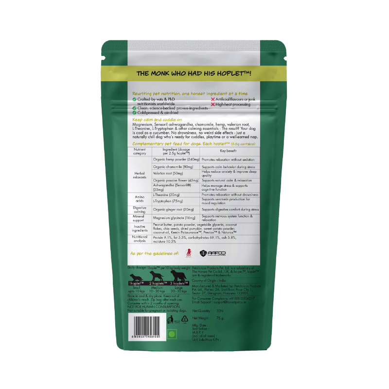 Calming Vegan Hoplet™ for Dogs | Anxiety Relief Chew 30 Hoplets