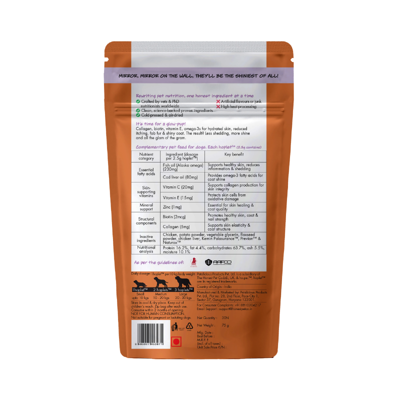 Skin + Coat Chicken Hoplet™ for Dogs | Shine & Itch Chew 30 Hoplets